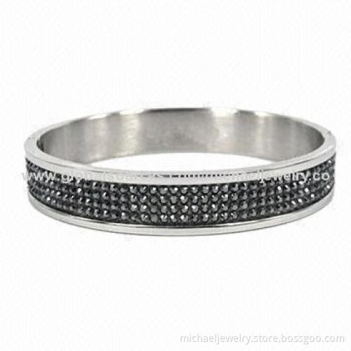 Stainless Steel Bracelets with Rows of Black Crystal Stones, Fashionable and Elegant